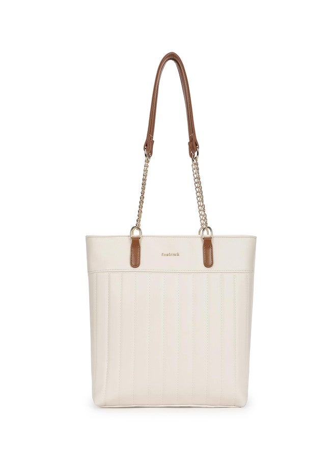 Fastrack Quilted Tote Bag for Women | Faux Leather Shoulder Bag with Dual Chain Handles, Zip Closure & Organiser Pockets | Elegant Everyday Tote for College, Brunch & Casual Outings - Image 1